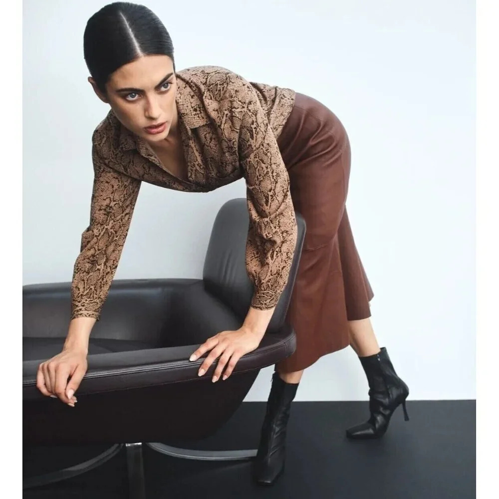 Rails Tan Snake Print Button Down Shirt - image 1